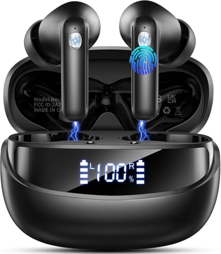 Cuffie Bluetooth 2026 Cuffie Senza Fili Bluetooth 5.4 HiFi Stereo, 50 Ore Tempo di Riproduzione In Ear Cuffie con 4 ENC Cancelling Mics, IP7 Impermeabile Cuffie Senza Fili Auricolari con Indicatore