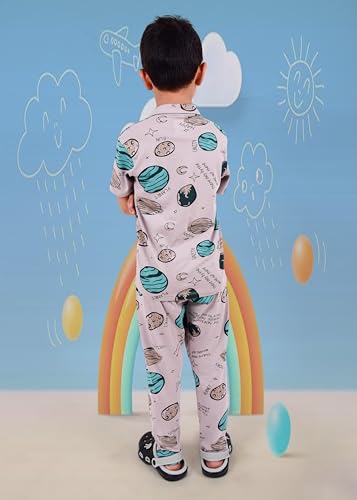 Image of 3BROS Unisex Pure Cotton Short Sleeve Kids Night Dress for Boys & Girls Nightwear /Sleepsuit /Sleepwear /Loungewear Night Suit for Boys and Girls Top and Pyjama Combo Set | JB20HS6031-Parent