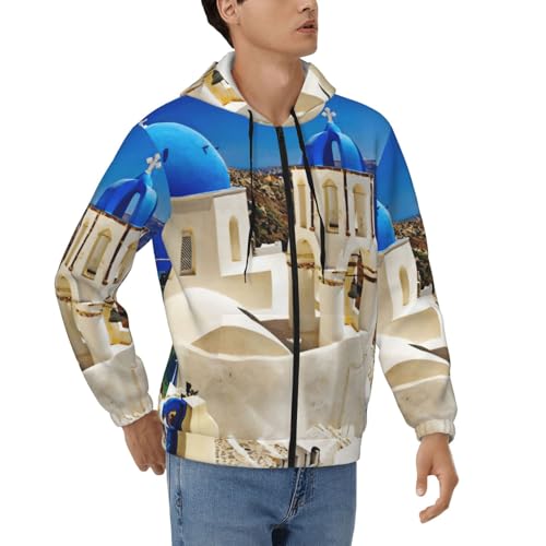 Sweat à capuche zippé pour homme motif Santorin pull épais chaud taille S au 3XL