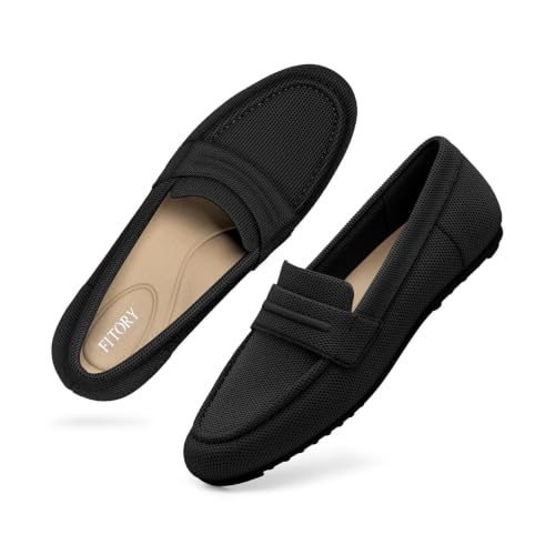 FITORY Loafers for Women, Non-Slip Work Shoes Slip On Walking Dressy Black by FITORY