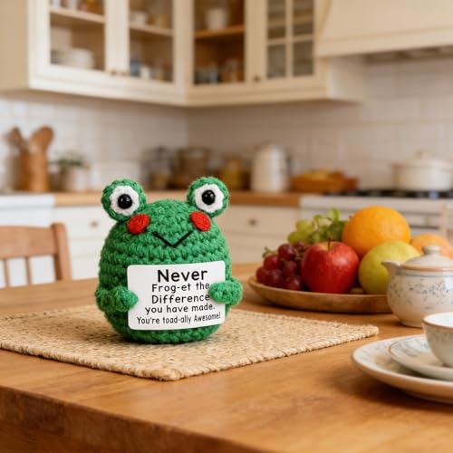 Image of Crochet Toys, Soft Toy Frog, Handmade Crochet Gifts for Women, Graduation Celebrations, Office Decorations, Emotional Support, Green Frog Doll with Pp Cotton Filling