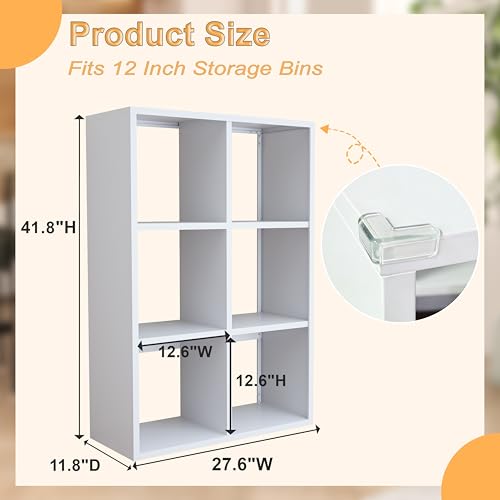 Image of VASAAOSD 6 Cube Storage Organizer - Metal Bookshelf, White Cube Shelf, Deep Cube Shelving with Corner Protector, Toy Display Bookcase for Living Room, Bedroom, Office, Entryway