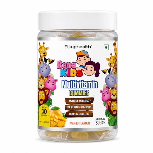 Image of Fixuphealth Multivitamin Gummies for Kids with 12 Vitamins & Minerals, Vitamin C, Iron, Zinc, Magnesium & Vitamin D2 | Gummy Bear Multivitamin for Kids 2-6 Years | Mango Flavored 30 Gummies