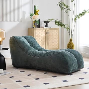 59 Chaise Lounge Chair Indoor, Yoga Chairs for Adults, Large Bean Bag Chair, Comfy Reading Lazy Floor Boneless Sofa with Memory Foam for Bedroom, Living Room