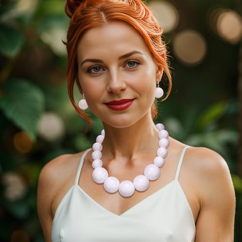 EVER FAITH Chunky Large Beads Strand Necklace for Prom, Resin Beaded Boho Bib Statement Choker Necklaces Hook Dangle Earrings Stretch Bracelet 1920s Costume Jewelry for Women3