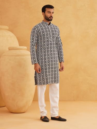 Image of SOJANYA (Since 1958 Men's Embroidered Sequinned Cotton Long Kurta