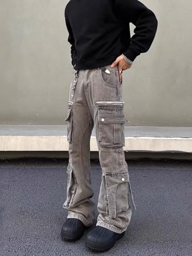 Men's Pants Workwear Straight Leg Denim High Street Multi Pocket Spring Summer Casual Trouser for Men3