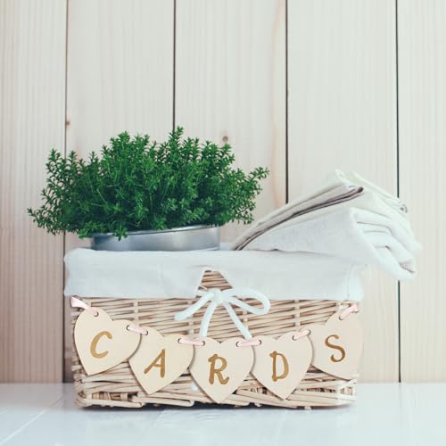 Image of Yaomiao Mini Cards Sign Banner for Card Box Wedding Themed Hanging Banner Decor Party Decoration for Birthday for Basket Table Greeting Photo Props Table Decor, Basket Not Included(Vivid,Wooden)