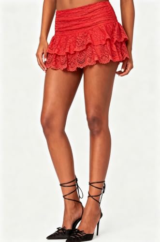Image of Womens Y2k Ruffle Bloomer Short Lolita Layered Lace Mini Skirt