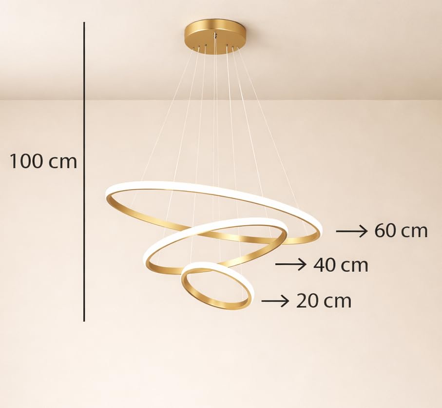 Image of DECOHOME Modern Ceiling Light Pendant Lamp | Stylish Hanging Lights for Dining, Kitchen & Living Room | Premium Build with Elegant Design & Warm Ambient Lighting (Golden-Ring Light)