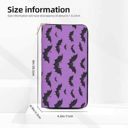 Cool Black Bats Print Wallet Women Men, Long PU Leather Wallets for Women, Cute Womens Travel Wallet Purse Pouch with Zipper Pocket3