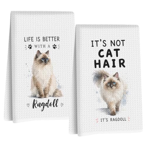 Jztco 2 Pcs Funny Cat Kitchen Towels, Cute Cat Gifts Reusable Hand Towels-1