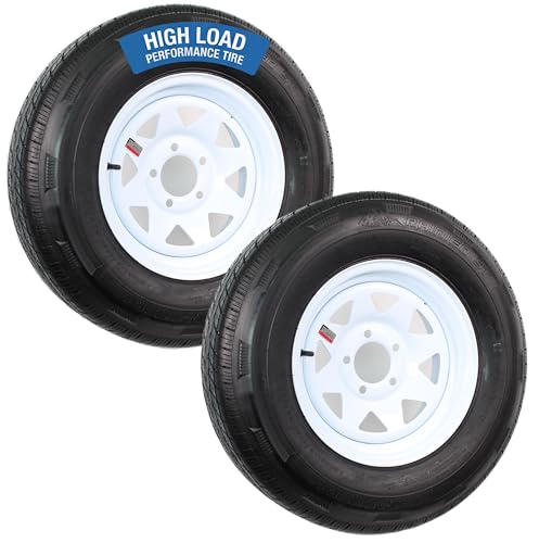 eCustomrim 2-Pack Radial Trailer Tire Rim ST205/75R14 14 Inch Load Range D 5 Lug On 4.5 Center White Wheel - 6 Year Warranty w/Roadside