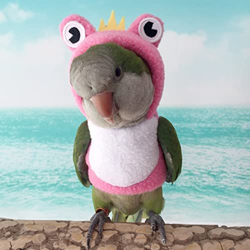 Image of Bird Costume Diaper Flight Suit Frog Shape Hoodie Clothes Cosplay Photo Prop for Parrots Parakeet Cockatiel Sun Conure, Small Animals Apparel (Pink Without Diaper, Large), Green