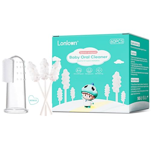 Image of Lonlown 60PCS Baby Tongue Cleaner & 1PCS Finger Toothbrush Infant Mouth Cleaner Newborn Gum Cleaner Disposable Infant Oral Clean Stick Dental Care for 3 Year Baby
