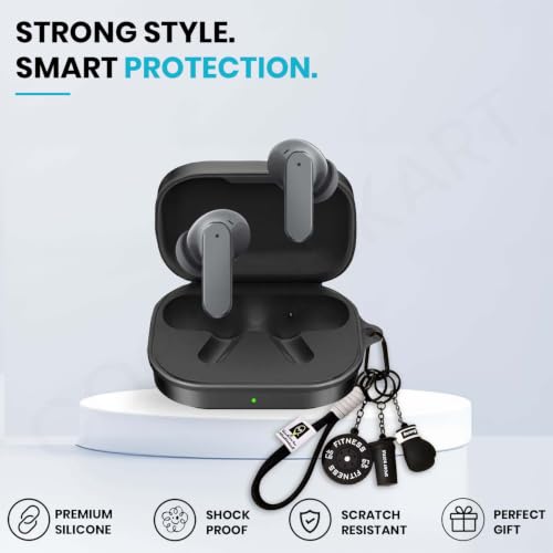 Image of Soft Silicone Case Cover for Realme Buds Air 8 with Gym Boxing Keychain (Black)