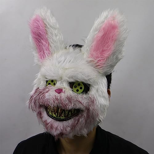 BTOSEP Máscara aterradora de felpa y plástico para fiestas de Halloween y eventos de carnaval, talla única (rosa y blanco)