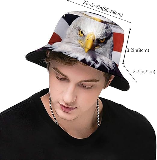 Image of Dujunex American Flag Stars Bucket Hat Summer Travel Beach Sun Hats Outdoor Cap for Women Man