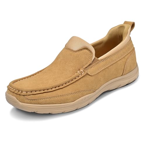 Image of Hand Free Casual Shoes for Men - Leather Slip-On Loafers with Elastic Heel & Latex Footbed - Lightweight EVA Walking Shoes