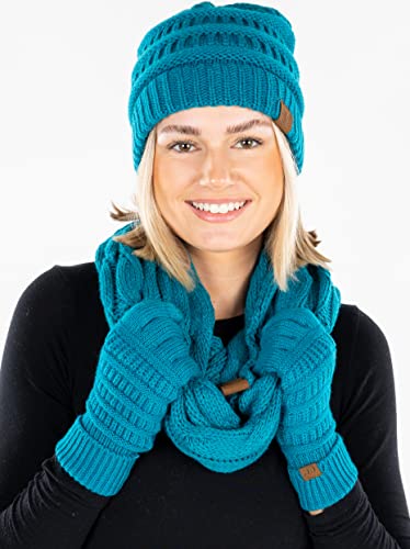 Funky Junque Beanie, Glove, & Scarf Bundle: Teal2