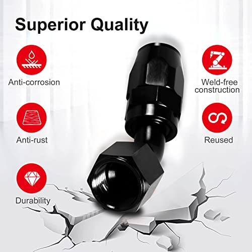 Image of 1PCS 8AN 45 Degree Swivel Hose End Fitting for Braided CPE Fuel Line Anodized Aluminum Alloy Black
