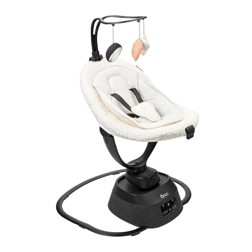Babymoov Swoon Evolution Smart Baby Swing, Bluetooth-Connected, 8 Motions, 360° Reclining Seat, Music Streaming, Voice Recording, Mobile App Control, Infant Insert Included, Curly White