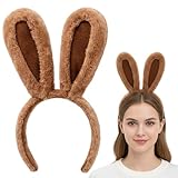 YEWCEP Hasenohren Haarreif, Plüsch Hasenohren Stirnband, Niedliches Bunny Kostüm Zubehör, Ideal für Karneval, Hasen Ohren Kostüm, Halloween und Ostern Themed Parties (Braun Dickes Muster) ﻿