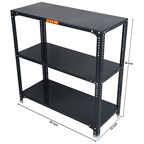 Image of SMR Prime CRC Sheet 22 Gauge Multipurpose Slotted Angle Rack with 3 Shelf For Home, Office & Industry - (36X36X15 In, 11 Kg | 16 Gauge Angle-Grey)