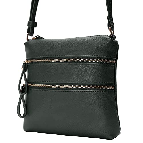 Image of Solene Small Multi Zipper Pocket Crossbody Bag with Adjustable Strap, Lightweight Travel Purse, Daily Small Messenger Pouch