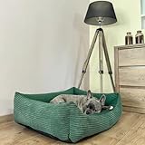 4L Textil Molly Kuscheliges Cord Hundebett mit Bezug Hundekorb mittelgroße Hunde Hundekissen Grün Hundekörbchen Hundesofa (80x60 cm, Grün)