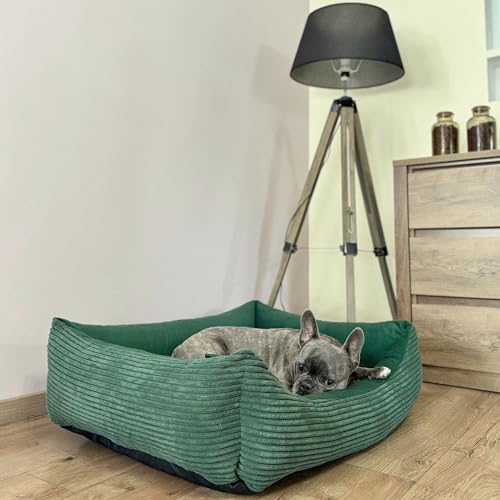 4L Textil Molly Kuscheliges Cord Hundebett mit Bezug Hundekorb mittelgroße Hunde Hundekissen Grün Hundekörbchen Hundesofa (80x60 cm, Grün)