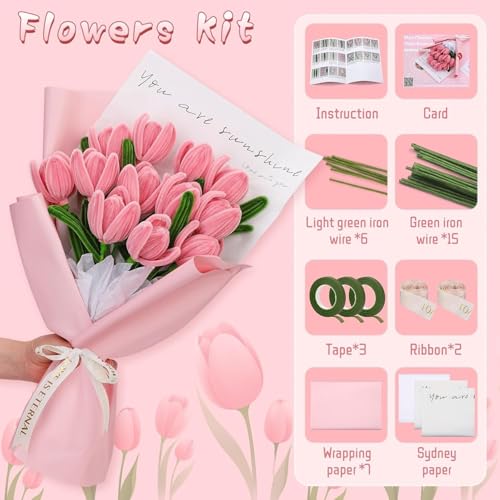 Image of Pipe Cleaners for Craft Flower Making Kit - Thick Fuzzy Wire Chenille Stems for DIY Crafts, Green & White Pipe Cleaners for Flower Bouquet Craft Projects, Kids Art & School Supplies