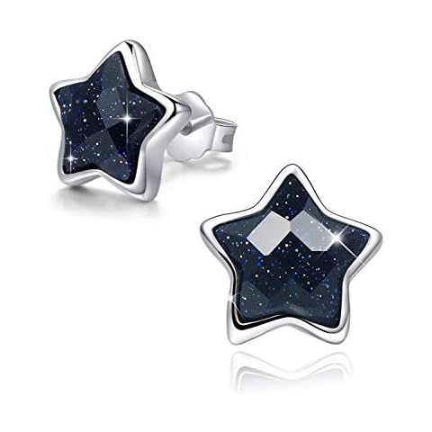 SIMPLGIRL 925 Sterling Silver Black Star Stud Earrings 14K Platinum Plated Glitter Purple Sands Frosted Pentagram Small Silver Star Earrings for Women Girls Cover