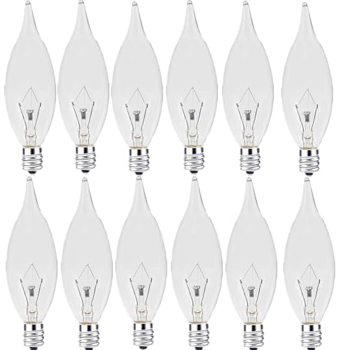 Seigun 3RE3214 12-Pack E12 Candle Light Bulbs,40 Watt Clear Candelabra Base (E12) 110V_120V,Flame Shaped Incandescent Chandelier Light Bulbs,Dimmable cover