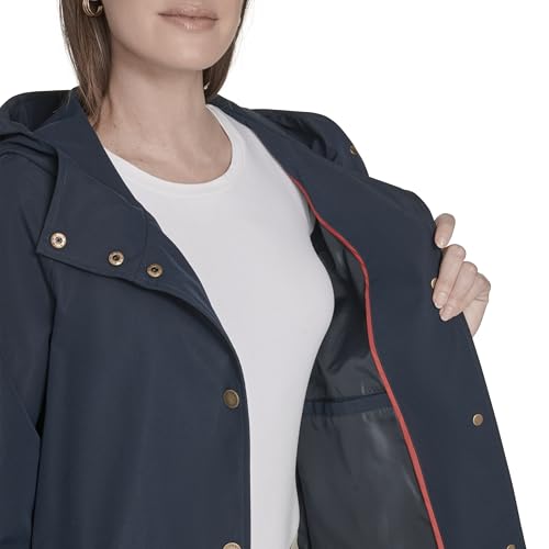 Tommy Hilfiger Women's Snap Front Raincoat, Navy, L by Tommy Hilfiger - Image 3