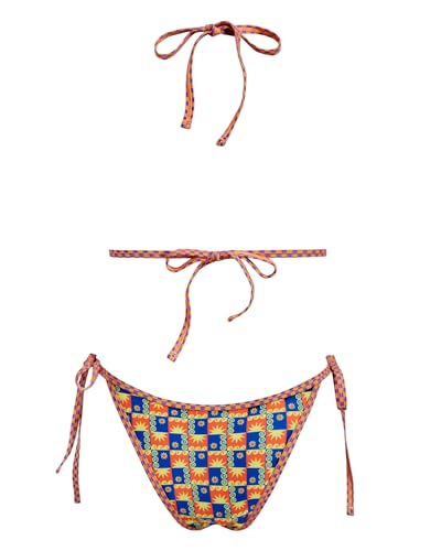 Image of Women's Triangle Bikini Set String Swimsuit Print Tie Smocked Ruched Two Piece Bathing Suit