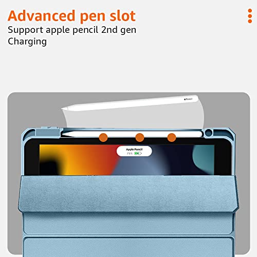Image of amazon basics Smart Case Cover for Apple iPad 10.2 inch 2021 9th /8th /7th Gen (2021 /2020 /2019) with Trifold Stand [Transparent Back with Soft Sides][Auto Sleep /Wake Case][Pencil Holder]-Sky Blue