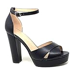  Angkorly - Zapatillas Moda Tacón escarpín Sandalias La Noche Glamour Plataforma Mujer Correas Cruzadas Rayas metálico Tacón Ancho Alto 11 CM - Negro B-92 T 39