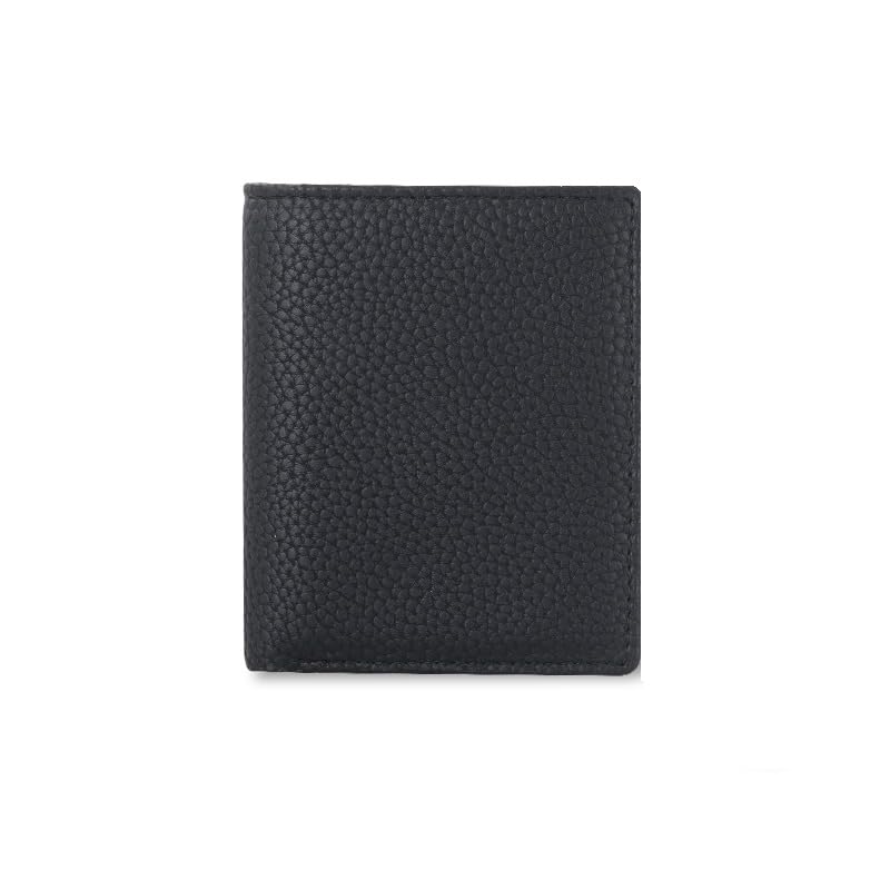 Men Slim Sustainable Apple Leather Wallet | RFID Protection | Bi-Fold | ID Window | Built to Last (Pebble Black)
