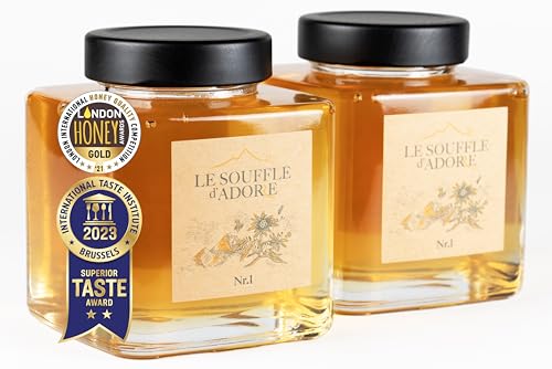 Miel de Acacia 100% Natural, Pack 2×500 g, Pura, Sin Azúcar, Sin Aditivos | Sabor Suave | Tarro de Vidrio | Energía, Inmunidad, Regalo Gourmet Saludable | Le Souffle d’Adore (1kg (Paquete de 2))