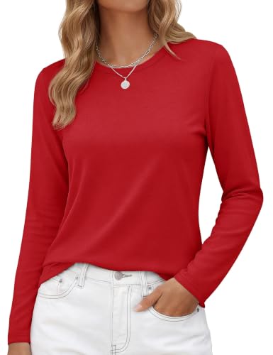 Image of YUCOLEN Long Sleeve Shirts for Women Cotton Crew Neck Casual Tops Fall