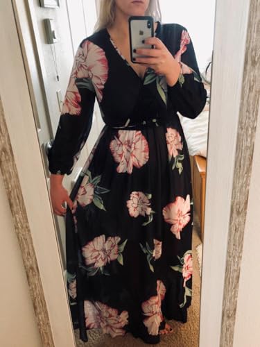 Image of Nuofengkudu Womens Chiffon Deep V-Neck Maxi Dress Summer Boho Dresses(S-5XL)