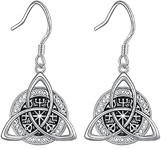 Celtic Knot Viking Earrings for Women 925 Sterling Silver Amulet Irish Dangle Earrings Vintage Triquetra Knot Triangle Viking Jewelry