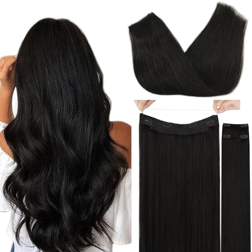 GOO GOO Wire Hair Extensions Human Hair, Adjustable Fish Line Hairpiece