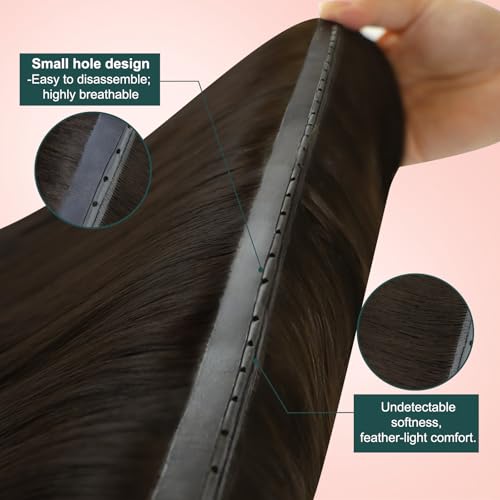 Image of Easyouth 24 Inch 100g Butterfly Weft Human Hair Extensions Dark Brown, Butterfly Double Weft Hair Extensions Real Human Hair Brown, Long Straight Hair, Breathable Hole Wefts Extension Human Hair