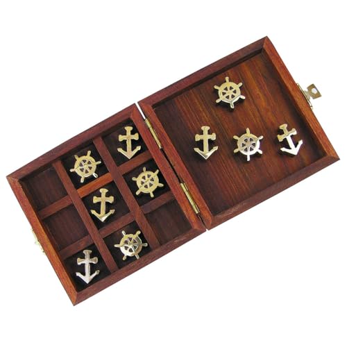 NKlaus Anker- und Steuerrad-Spielset aus Holz und Messing, 10x10x3,5cm – Spaßige Nautische Deko, Spielzeug 15952