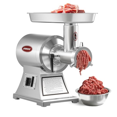 ARINOO #12C Electric Commercial Meat Grinder,Sausage Stuffer, Heavy Duty 1100W 1HP Stainless Steel Electric Food Grinders Machine for Home Kitchen Regular Use