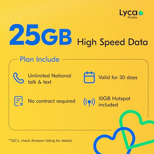 Image of Lyca Mobile USA Prepaid 5G /4G SIM Card | $39 Plan | Unlimited Talk, Text & Data | 25GB High Speed Data (10GB Hotspot) | 30 Days