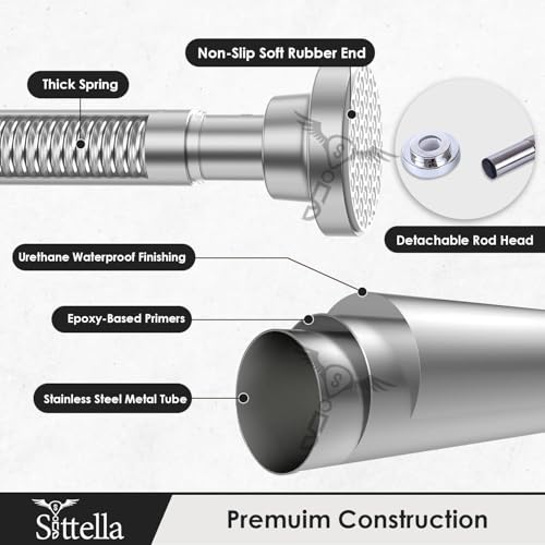 Image of SITTELLA (85Cm To 140Cm) Adjustable Extendable Shower Curtain Stainless Steel Tension Rod Non-Drilling Anti-Skid Spring Pull Rod -Silver (Curtain Rods No Drilling for Wall)