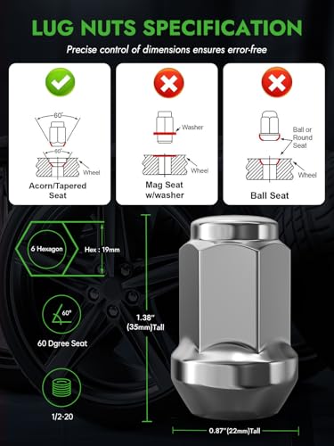 Image of AUTOPTIM 1 /2-20 Wheel Lug Nuts - Replacement for 1964-1973 /1994-2014 Ford Mustang, 2006-2014 Edge, 1990-2019 Explorer, 1982-2012 Ranger, 20PCS Chrome Closed End Lug Nut
